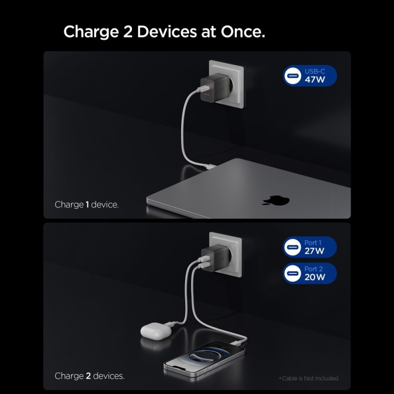 Двупортово Мрежово Бързо Зарядно Spigen ArcStation Pro 47W GaN - Двупортово Бързо Зарядно Spigen