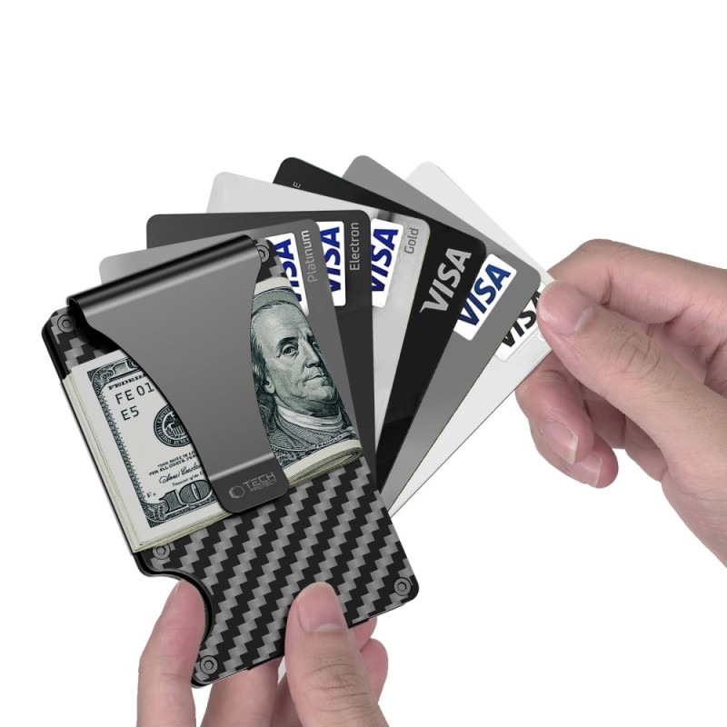 Карбонов Портфейл за Карти с RFID Защита Tech-Protect Thorn – Carbon Black -