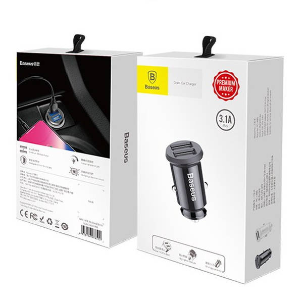 12V BASEUS 15.5W, 2xUSB-A, 3.1A, Grain Car (CCALL-ML01) - Зарядно за кола 12V BASEUS 15.5W, 2xUSB-A, 3.1A, Grain Car (CCALL-ML01) - 12V BASEUS 15.5W, 2xUSB-A, 3.1A, Grain Car (CCALL-ML01)