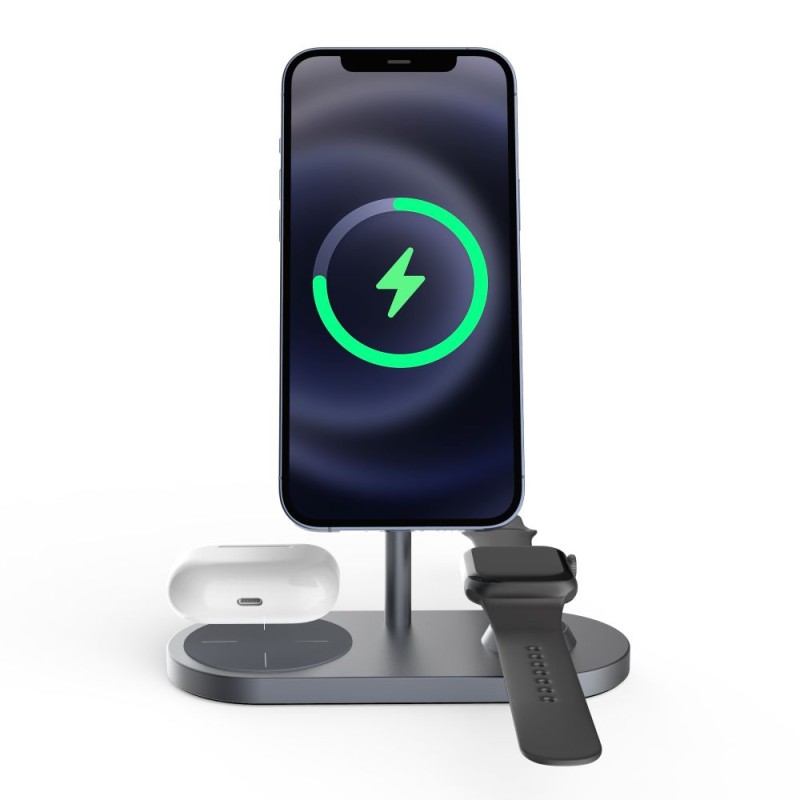 Безжично зарядно устройство TECH-PROTECT 3IN1 MAGNETIC MAGSAFE WIRELESS CHARGER,GREY - Wireless Безжично зарядно устройство TECH-PROTECT 3IN1 MAGNETIC MAGSAFE WIRELESS CHARGER,GREY - Безжично зарядно устройство TECH-PROTECT 3IN1 MAGNETIC MAGSAFE W