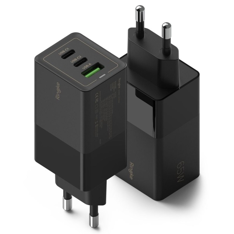 Зарядно устройство RINGKE GAN 3-PORT NETWORK CHARGER 65W BLACK - Зарядно за стена Зарядно устройство RINGKE GAN 3-PORT NETWORK CHARGER 65W BLACK - Зарядно устройство RINGKE GAN 3-PORT NETWORK CHARGER 65W BLACK