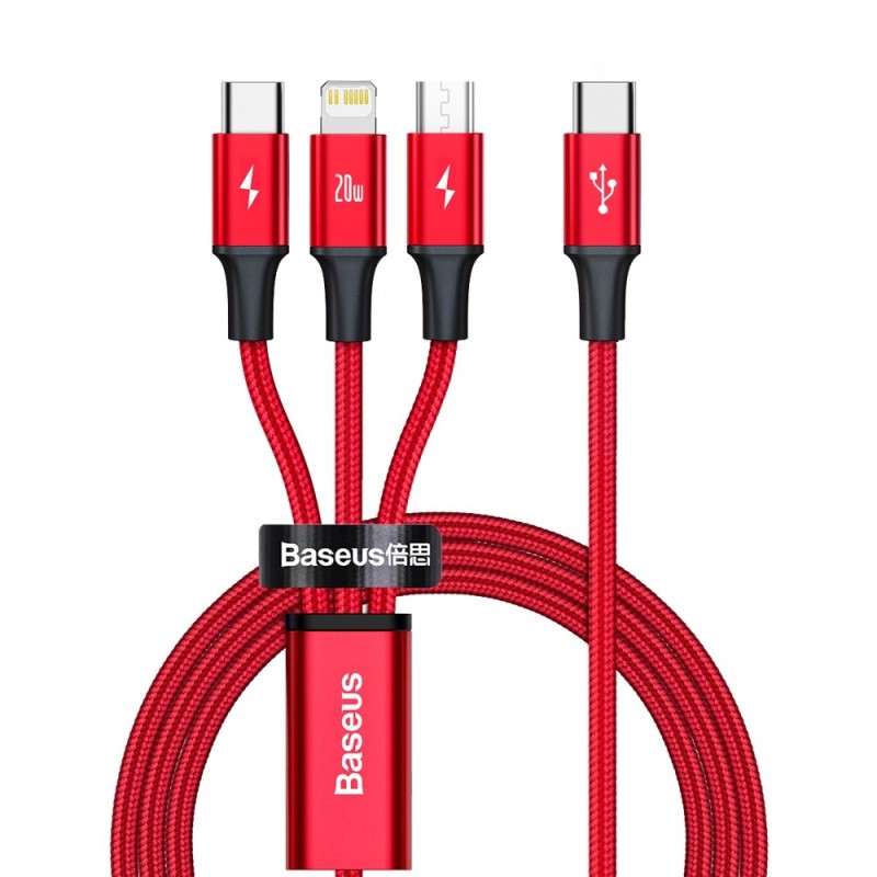 Baseus Rapid 3in1 USB Cable - универсален USB-C кабел с Lightning, microUSB и USB-C конектори (150 см) - Кабел Type-C - Lightning Baseus Rapid 3in1 USB Cable - универсален USB-C кабел с Lightning, microUSB и USB-C конектори (150 см) - Baseus Rapid 3in1 USB Cable - универсален USB-C кабел с Lightnin