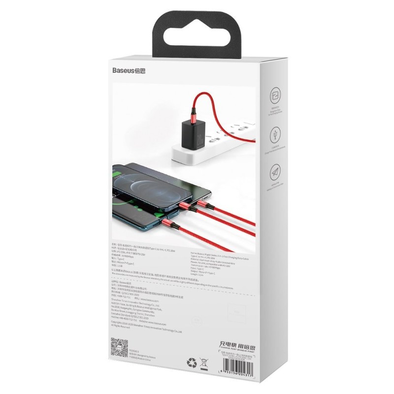 Baseus Rapid 3in1 USB Cable - универсален USB-C кабел с Lightning, microUSB и USB-C конектори (150 см) - Кабел Type-C - Lightning Baseus Rapid 3in1 USB Cable - универсален USB-C кабел с Lightning, microUSB и USB-C конектори (150 см) - Baseus Rapid 3in1 USB Cable - универсален USB-C кабел с Lightnin
