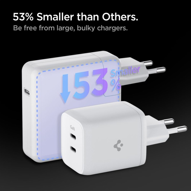 Spigen зарядно устройство с PD 65W и 2 usb-c изхода - Зарядно за стена Spigen зарядно устройство с PD 65W и 2 usb-c изхода - Spigen зарядно устройство с PD 65W и 2 usb-c изхода
