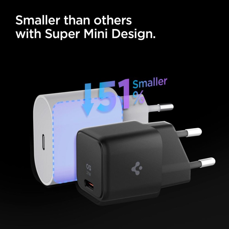 Бързо зарядно за IOS и Android с USB-C 27W от Spigen - Зарядно за стена Бързо зарядно за IOS и Android с USB-C 27W от Spigen - Бързо зарядно за IOS и Android с USB-C 27W от Spigen