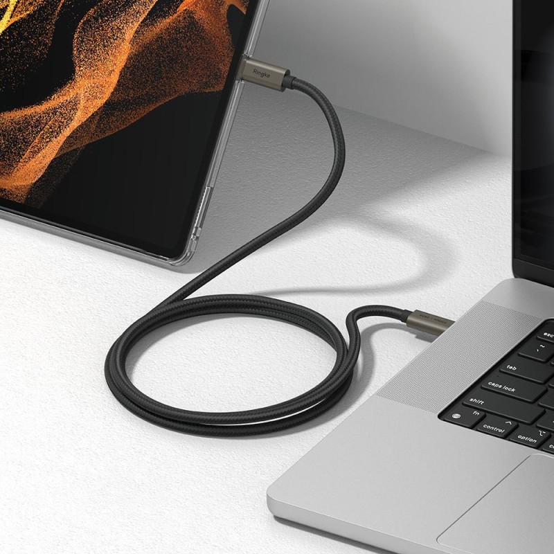 Кабел с Thunderbolt 3 от Ringke USB 3.2 Gen 2x2 с 2 USB-C и PD 240w 100см - Кабел Type C-Type C Кабел с Thunderbolt 3 от Ringke USB 3.2 Gen 2x2 с 2 USB-C и PD 240w 100см - Кабел с Thunderbolt 3 от Ringke USB 3.2 Gen 2x2 с 2 USB-C и PD 2