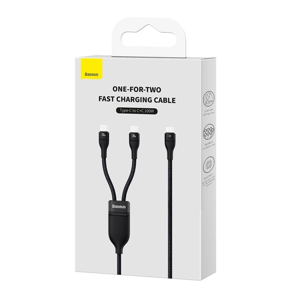 Baseus 2 в 1 USB-C кабел с бързо зареждане за две устройства с USB-C порт - Кабел Type C-Type C Baseus 2 в 1 USB-C кабел с бързо зареждане за две устройства с USB-C порт - Baseus 2 в 1 USB-C кабел с бързо зареждане за две устройства с U