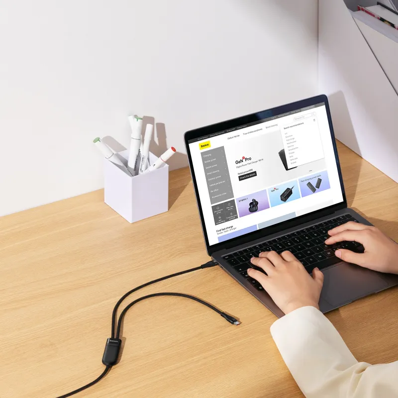 Baseus 2 в 1 USB-C кабел с бързо зареждане за две устройства с USB-C порт - Кабел Type C-Type C Baseus 2 в 1 USB-C кабел с бързо зареждане за две устройства с USB-C порт - Baseus 2 в 1 USB-C кабел с бързо зареждане за две устройства с U