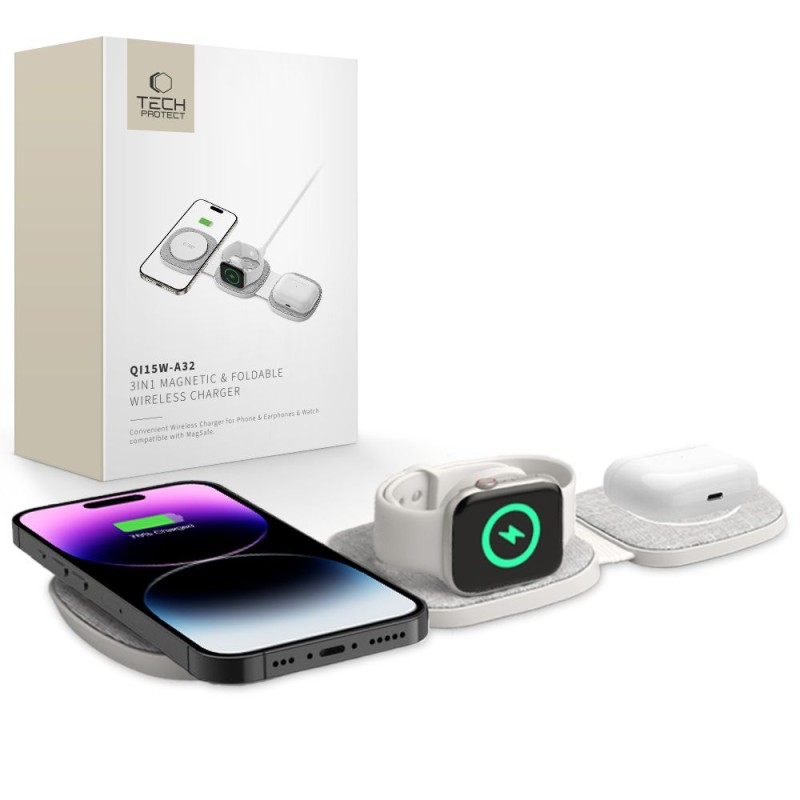 Сгъваемо безжично зарядно 3в1 с MagSafe от Tech Protect A32 - Wireless Сгъваемо безжично зарядно 3в1 с MagSafe от Tech Protect A32 - Сгъваемо безжично зарядно 3в1 с MagSafe от Tech Protect A32