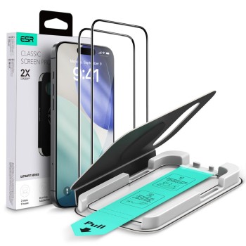 ESR UltraFit закалено стъкло 2-Pack за iPhone Air – черна рамка, пълна защита