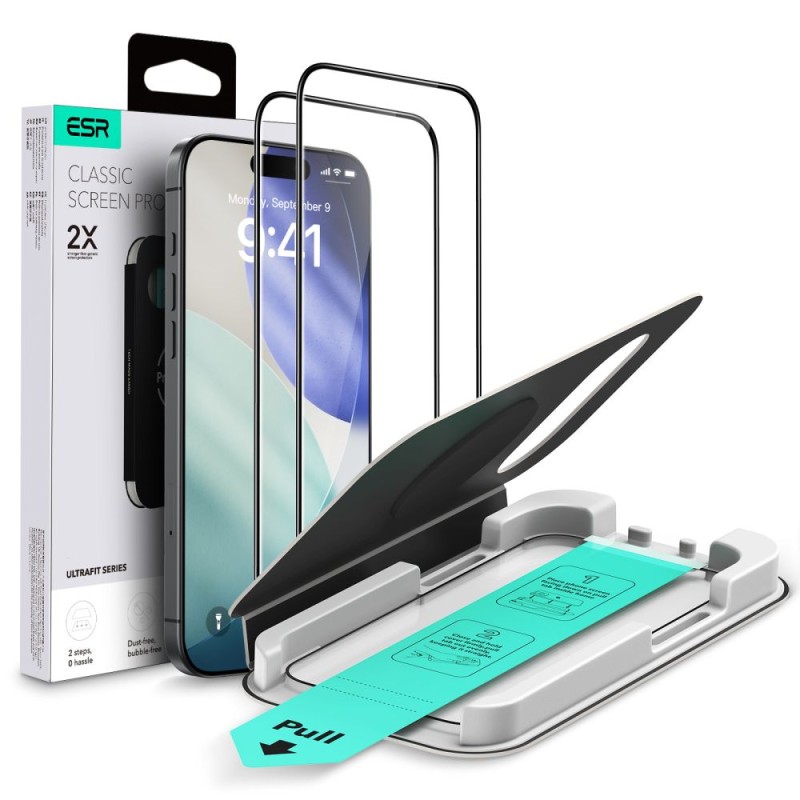 ESR UltraFit закалено стъкло 2-Pack за iPhone Air – черна рамка, пълна защита - iPhone 17 ESR UltraFit закалено стъкло 2-Pack за iPhone Air – черна рамка, пълна защита - ESR UltraFit закалено стъкло 2-Pack за iPhone Air – черна рамка