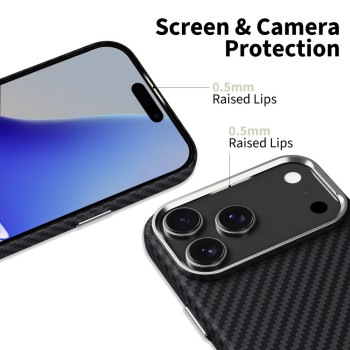Tech-Protect Ion Carbon MagSafe Калъф за iPhone 17 Pro – Карбонов, Black/Silver