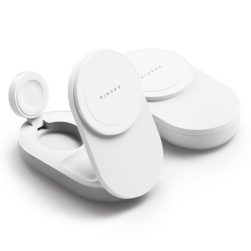 Ringke Qi2.2 25W 3-в-1 MagSafe Безжично Зарядно – Сгъваемо, White - Wireless Ringke Qi2.2 25W 3-в-1 MagSafe Безжично Зарядно – Сгъваемо, White - Ringke Qi2.2 25W 3-в-1 MagSafe Безжично Зарядно – Сгъваемо, Whit