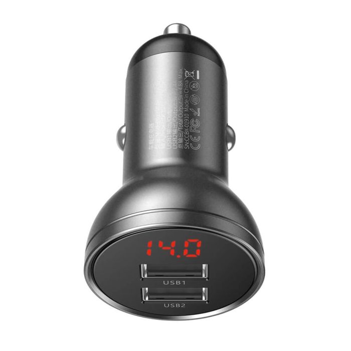 Baseus Автомобилно Зарядно 24W с Дигитален Дисплей и 2 USB Порта - Зарядно за кола Baseus Автомобилно Зарядно 24W с Дигитален Дисплей и 2 USB Порта - Baseus Автомобилно Зарядно 24W с Дигитален Дисплей и 2 USB Порта