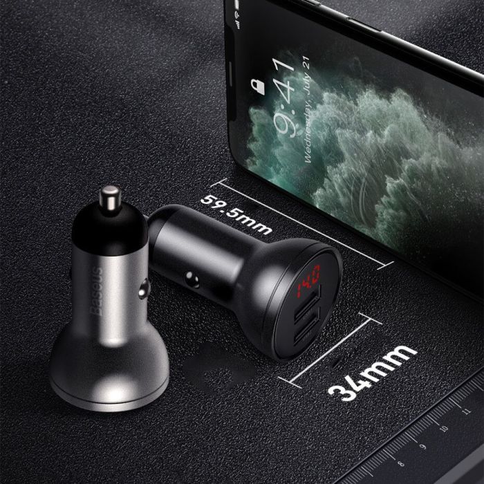 Baseus Автомобилно Зарядно 24W с Дигитален Дисплей и 2 USB Порта - Зарядно за кола Baseus Автомобилно Зарядно 24W с Дигитален Дисплей и 2 USB Порта - Baseus Автомобилно Зарядно 24W с Дигитален Дисплей и 2 USB Порта