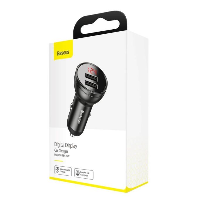 Baseus Автомобилно Зарядно 24W с Дигитален Дисплей и 2 USB Порта - Зарядно за кола Baseus Автомобилно Зарядно 24W с Дигитален Дисплей и 2 USB Порта - Baseus Автомобилно Зарядно 24W с Дигитален Дисплей и 2 USB Порта