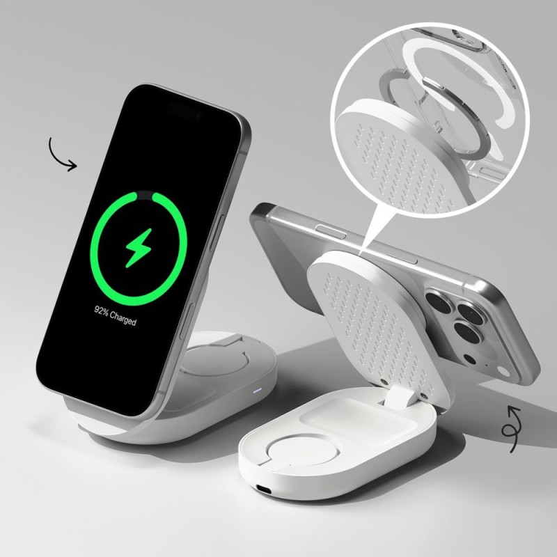 Ringke Qi2.2 25W 3-в-1 MagSafe Безжично Зарядно – Сгъваемо, White - Wireless Ringke Qi2.2 25W 3-в-1 MagSafe Безжично Зарядно – Сгъваемо, White - Ringke Qi2.2 25W 3-в-1 MagSafe Безжично Зарядно – Сгъваемо, Whit
