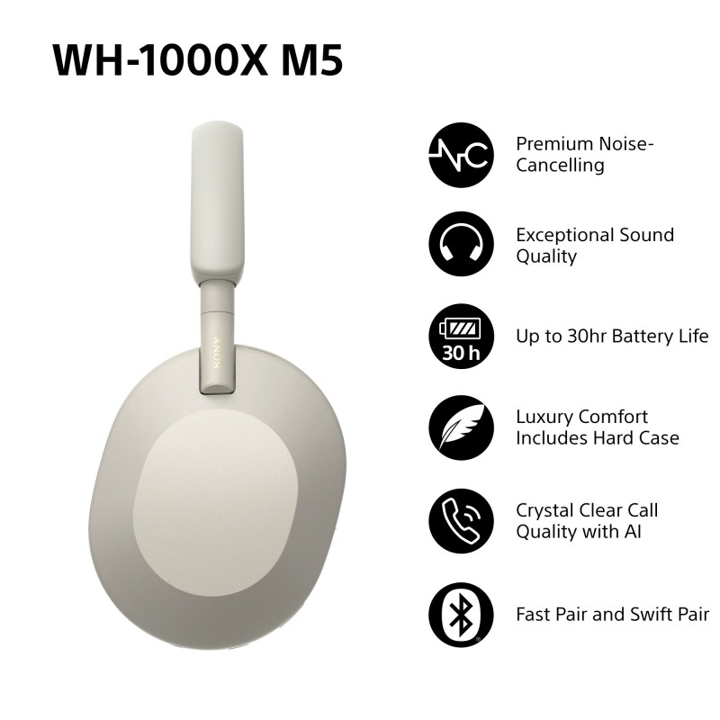 Sony WH-1000XM5 Безжични Слушалки с Active Noise Cancelling – Silver - Безжични слушалки Sony WH-1000XM5 Безжични Слушалки с Active Noise Cancelling – Silver - Sony WH-1000XM5 Безжични Слушалки с Active Noise Cancelling – Si