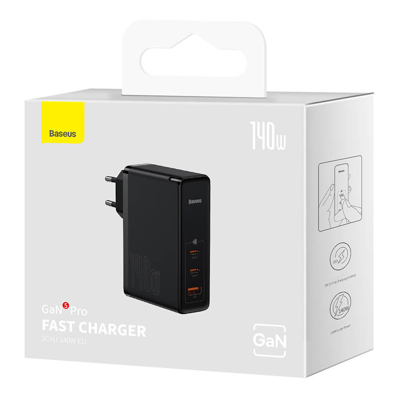 Baseus GaN5 Pro 140W Зарядно 220V – 2x USB-C + USB-A Fast Charger - Зарядно за стена Baseus GaN5 Pro 140W Зарядно 220V – 2x USB-C + USB-A Fast Charger - Baseus GaN5 Pro 140W Зарядно 220V – 2x USB-C + USB-A Fast Charge