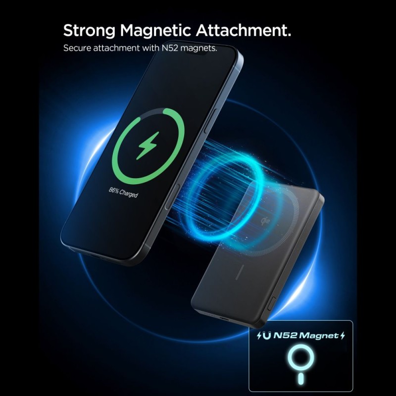 Външна Магнитна Батерия Spigen Essential Qi2 MagSafe Power Bank 5000mAh 22.5W – Черен - Външни батерии Външна Магнитна Батерия Spigen Essential Qi2 MagSafe Power Bank 5000mAh 22.5W – Черен - Външна Магнитна Батерия Spigen Essential Qi2 MagSafe Power Bank