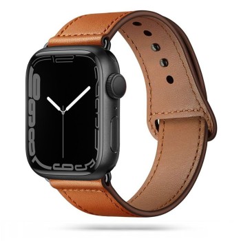 TECH-PROTECT LEATHERFIT КОЖЕНА КАИШКА ЗА APPLE WATCH 8 / 9 / 10 / 11 / SE / ULTRA (44 / 45 / 46 / 49 ММ) КАФЯВА