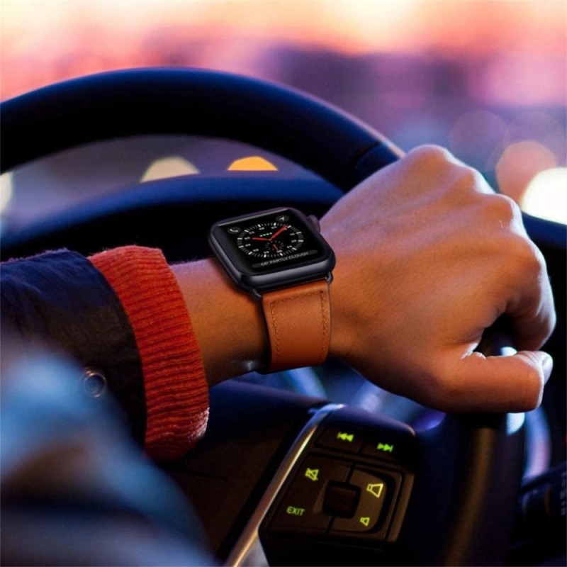 TECH-PROTECT LEATHERFIT КОЖЕНА КАИШКА ЗА APPLE WATCH 8 / 9 / 10 / 11 / SE / ULTRA (44 / 45 / 46 / 49 ММ) КАФЯВА - 0795787713716