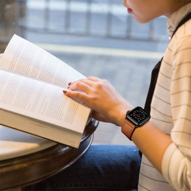 TECH-PROTECT LEATHERFIT КОЖЕНА КАИШКА ЗА APPLE WATCH 8 / 9 / 10 / 11 / SE / ULTRA (44 / 45 / 46 / 49 ММ) КАФЯВА - 0795787713716