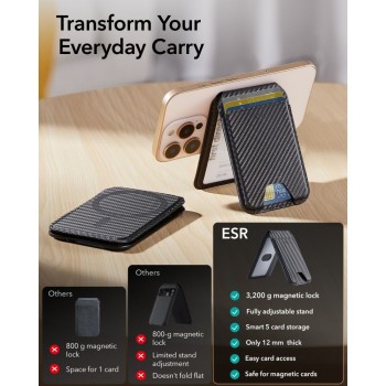 ESR CLASSIC RFID магнитен поставка за портфейл Magsafe Carbon Fiber Black