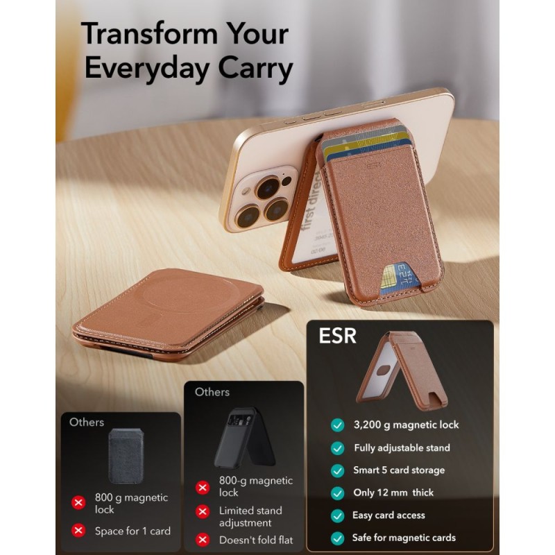 ESR Classic RFID Magnetic Wallet Stand с MagSafe – кафяв ESR Classic RFID Magnetic Wallet Stand с MagSafe – кафяв