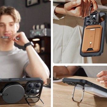ESR Classic Hybrid Kickstand HaloLock Magsafe калъф с поставка и закалено стъкло за iPhone 16 Pro Max (прозрачно/черно)
