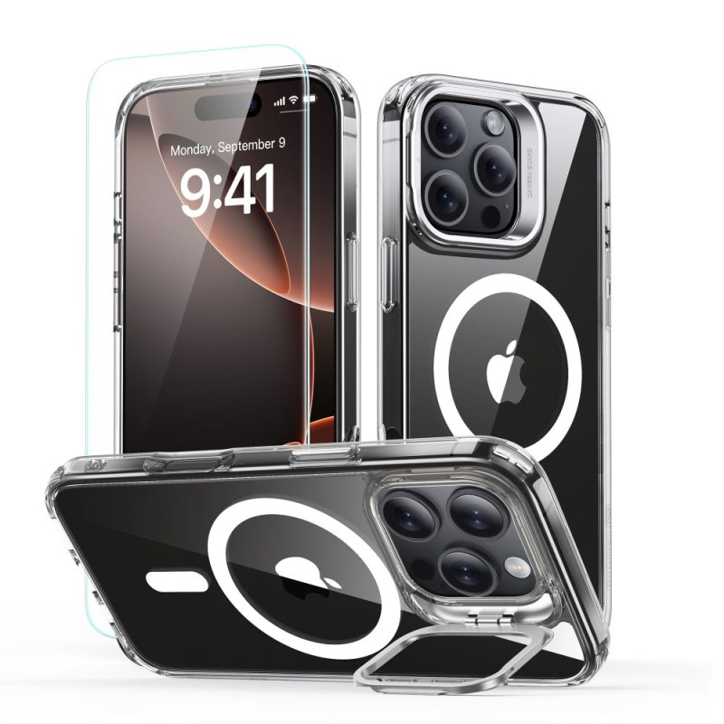 ESR Classic Hybrid Kickstand HaloLock със стойка и MagSafe + закалено стъкло за iPhone 16 Pro (прозрачно) - ESR Classic Hybrid Kickstand HaloLock със стойка и MagSafe + закалено стъкло за iPhone 16 Pro (прозрачно) - 4894240243787