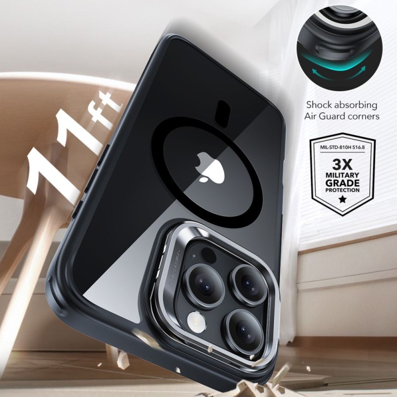 ESR Classic Hybrid Kickstand HaloLock с MagSafe & закалено стъкло за iPhone 16 Pro Clear/Black - 4894240243824