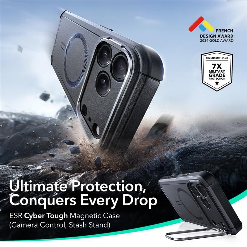 ESR CYBER KICKSTAND MagSafe кейс за iPhone 17 Pro черен - ESR CYBER KICKSTAND MagSafe кейс за iPhone 17 Pro черен - 4894240283622