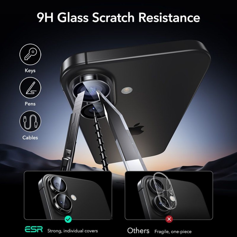 ESR Armorite защитна протекция за камера с калено стъкло за iPhone 16 / 16 Plus / 17 Black (защитен обектив) - ESR Armorite защитна протекция за камера с калено стъкло за iPhone 16 / 16 Plus / 17 Black (защитен обектив) - 4894240286180