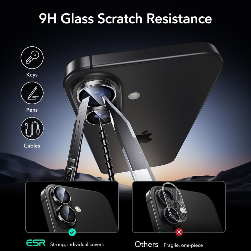 ESR Armorite протектор за камера от закалено стъкло за iPhone 16 / 16 Plus / 17 Clear (4894240287163) - 4894240287163