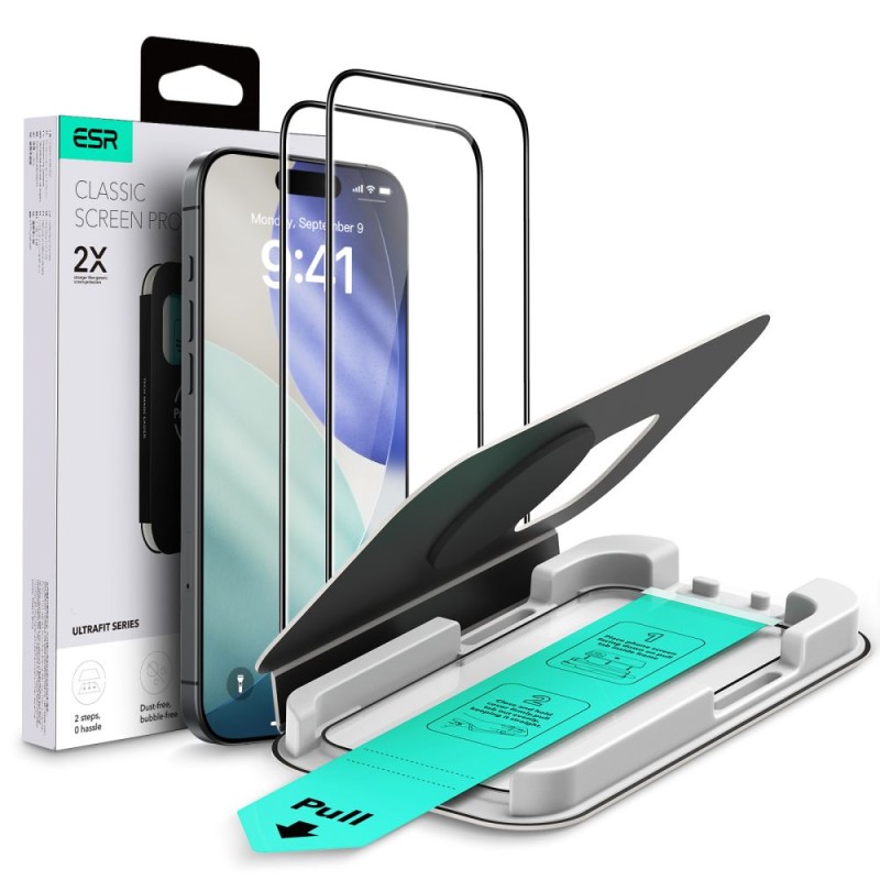 ESR UltraFit закалено стъкло (Tempered Glass) за iPhone 16 Pro / 17 Black, 2 броя - ESR UltraFit закалено стъкло (Tempered Glass) за iPhone 16 Pro / 17 Black, 2 броя - 4894240287705