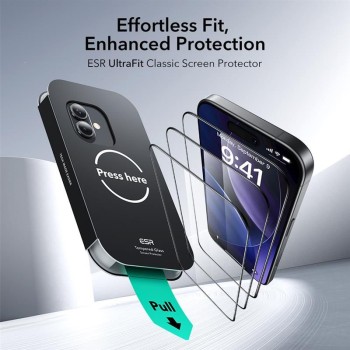 ESR UltraFit закалено стъкло (Tempered Glass) за iPhone 16 Pro / 17 Black, 2 броя