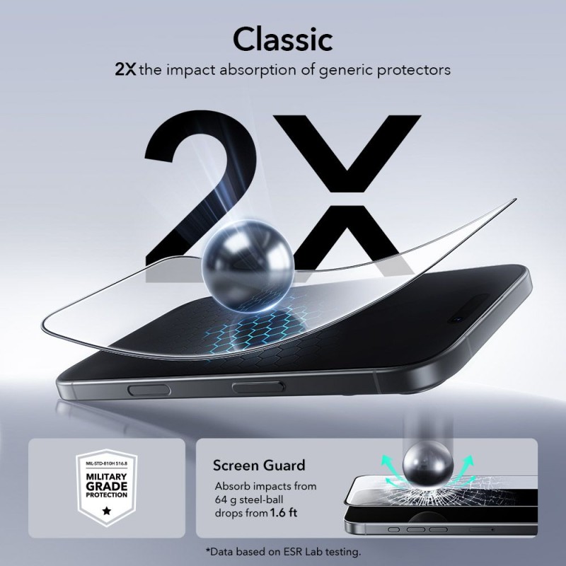 ESR UltraFit закалено стъкло (Tempered Glass) за iPhone 16 Pro / 17 Black, 2 броя - ESR UltraFit закалено стъкло (Tempered Glass) за iPhone 16 Pro / 17 Black, 2 броя - 4894240287705
