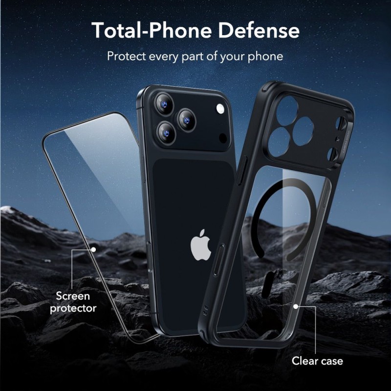 ESR Classic Hybrid MagSafe & Темперирано стъкло за iPhone 17 Pro Clear/Black - ESR Classic Hybrid MagSafe & Темперирано стъкло за iPhone 17 Pro Clear/Black - 4894240289082