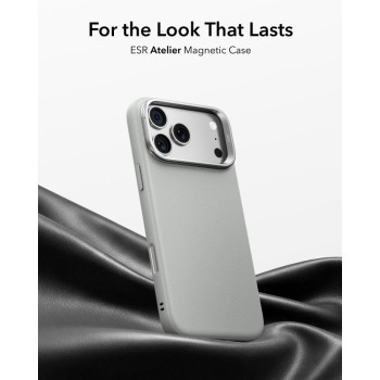 ESR Atelier Kickstand MagSafe кожен калъф с поставка за iPhone 17 Pro / 18 Pro, сив (4894240303931) ESR Atelier Kickstand MagSafe кожен калъф с поставка за iPhone 17 Pro / 18 Pro, сив (4894240303931)