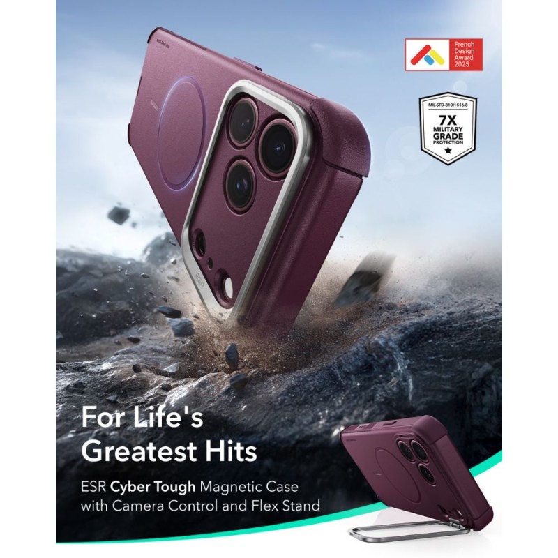 ESR CYBER TOUGH KICKSTAND MAGSAFE Кейс с поставка за iPhone 17 Pro Max / 18 Pro Max Deep Burgundy