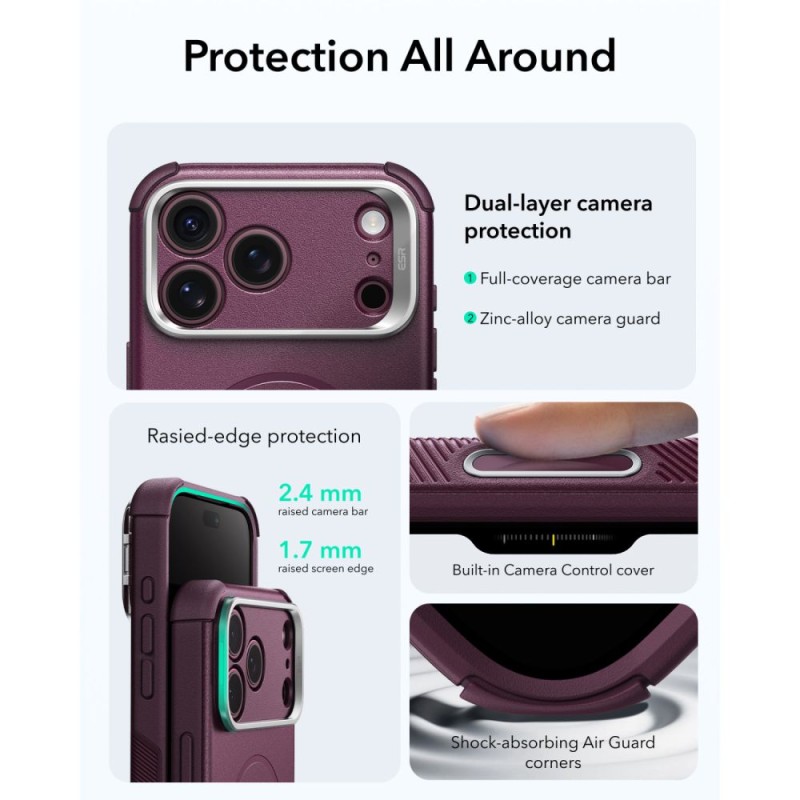 ESR CYBER TOUGH KICKSTAND MAGSAFE Кейс с поставка за iPhone 17 Pro Max / 18 Pro Max Deep Burgundy