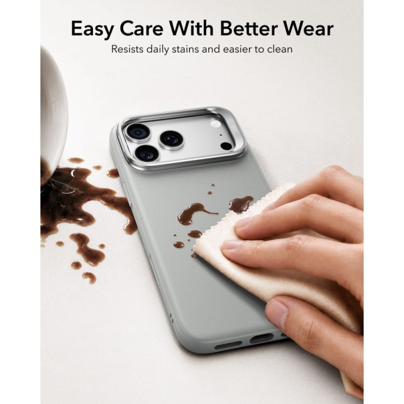 ESR Leather Kickstand MagSafe кожен калъф с поставка за iPhone 17 Pro Max / 18 Pro Max (сив) ESR Leather Kickstand MagSafe кожен калъф с поставка за iPhone 17 Pro Max / 18 Pro Max (сив)