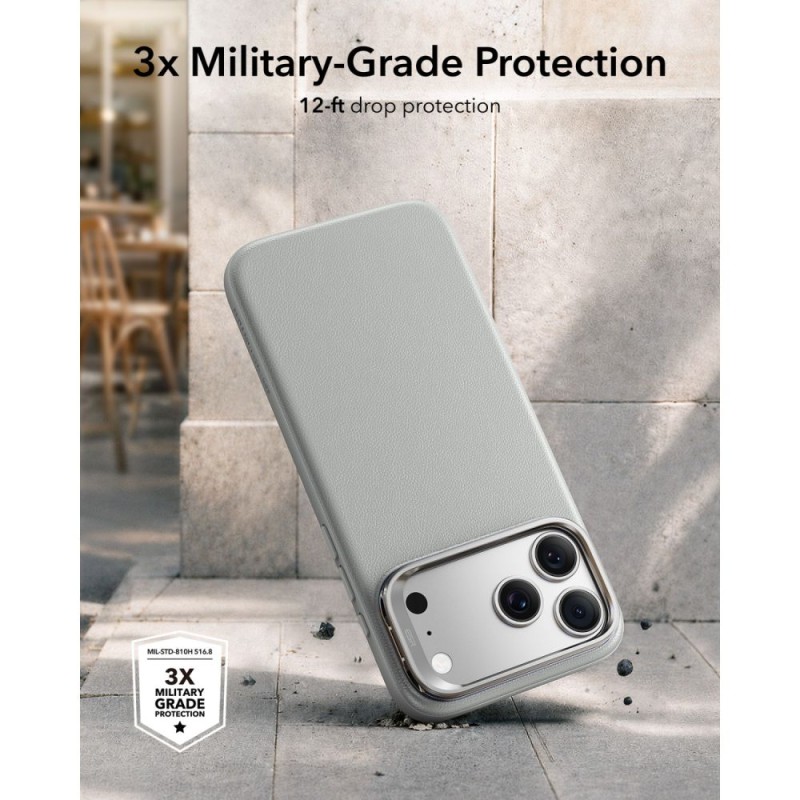 ESR Leather Kickstand MagSafe кожен калъф с поставка за iPhone 17 Pro Max / 18 Pro Max (сив) ESR Leather Kickstand MagSafe кожен калъф с поставка за iPhone 17 Pro Max / 18 Pro Max (сив)