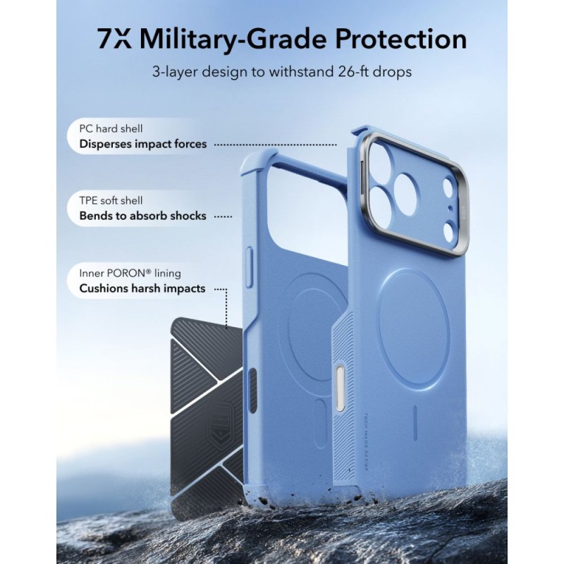 ESR Cyber Tough Kickstand MagSafe за iPhone 17 Pro Max / 18 Pro Max – Light Blue (с подставка) ESR Cyber Tough Kickstand MagSafe за iPhone 17 Pro Max / 18 Pro Max – Light Blue (с подставка)