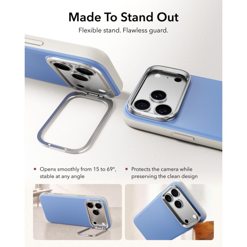 ESR LEATHER KICKSTAND MagSafe калъф за iPhone 17 Pro / 18 Pro Light Blue