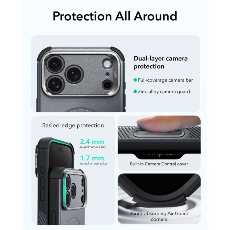 ESR CYBER TOUGH Kickstand MagSafe за iPhone 17 Pro Max / 18 Pro Max (сиво) ESR CYBER TOUGH Kickstand MagSafe за iPhone 17 Pro Max / 18 Pro Max (сиво)