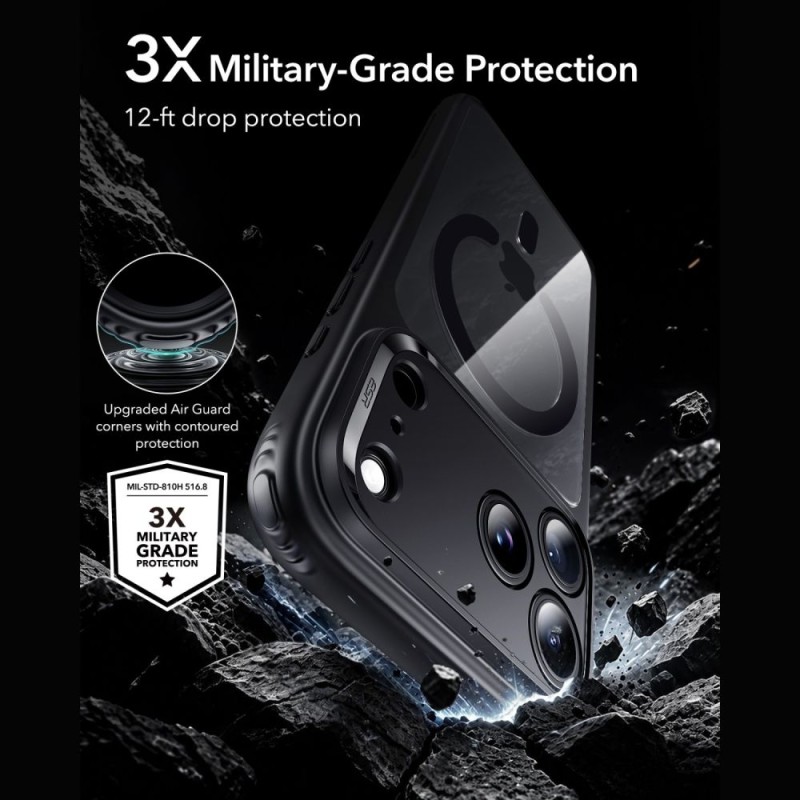 ESR Classic Hybrid MagSafe + закалено стъкло за iPhone 17 Pro / 18 Pro (прозрачно/черно)