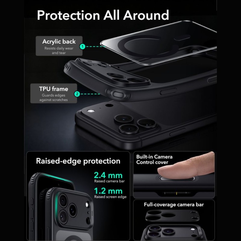ESR Classic Hybrid MagSafe + стъкло за iPhone 17 Pro Max / 18 Pro Max (Clear Black)
