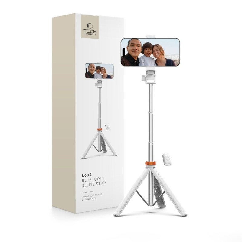TECH-PROTECT L03S Bluetooth selfie stick с трипод, бял - 5906203691180